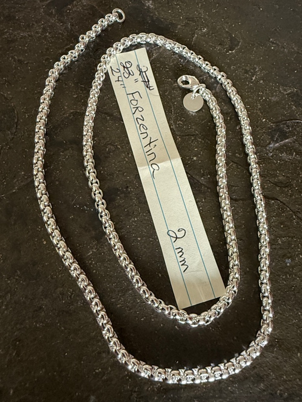 Sterling Silver 24" Forzentina Chain Necklace - 2mm. .925 solid Sterling.